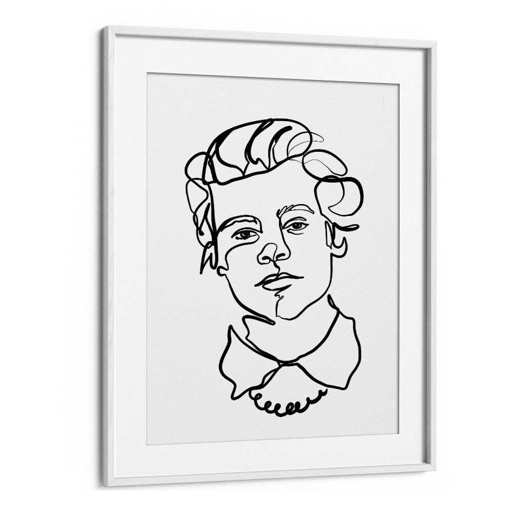 Harry Styles Line Art Artwork in White Frame With Mount