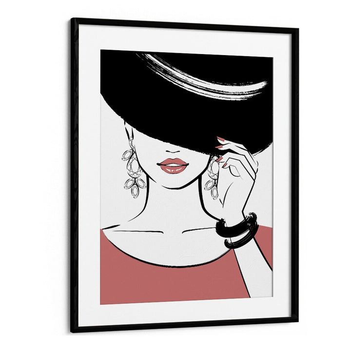 Hat Girl Fashion Art Artwork in Black Floater Frame
