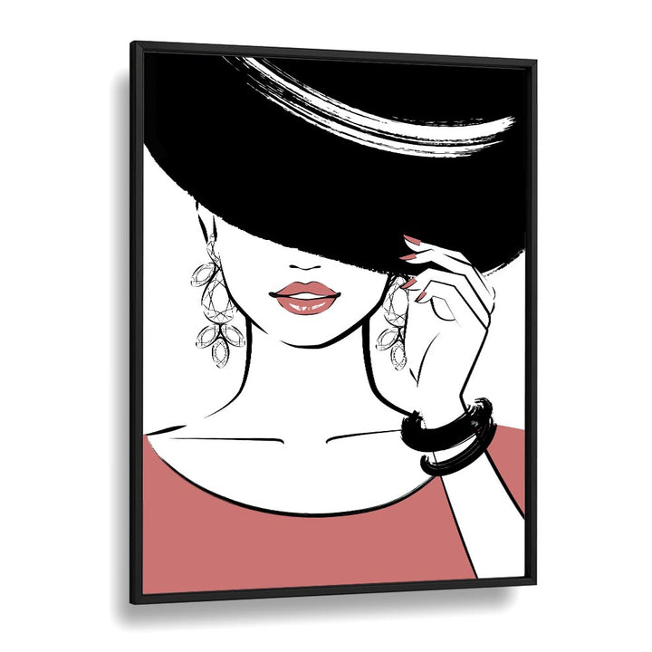 Hat Girl Fashion art Artwork in Black Plain Frame
