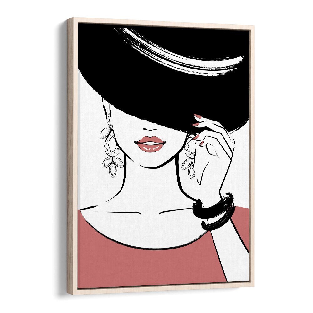 Hat Girl Fashion Art Artwork in Oak Wood Floater Frame
