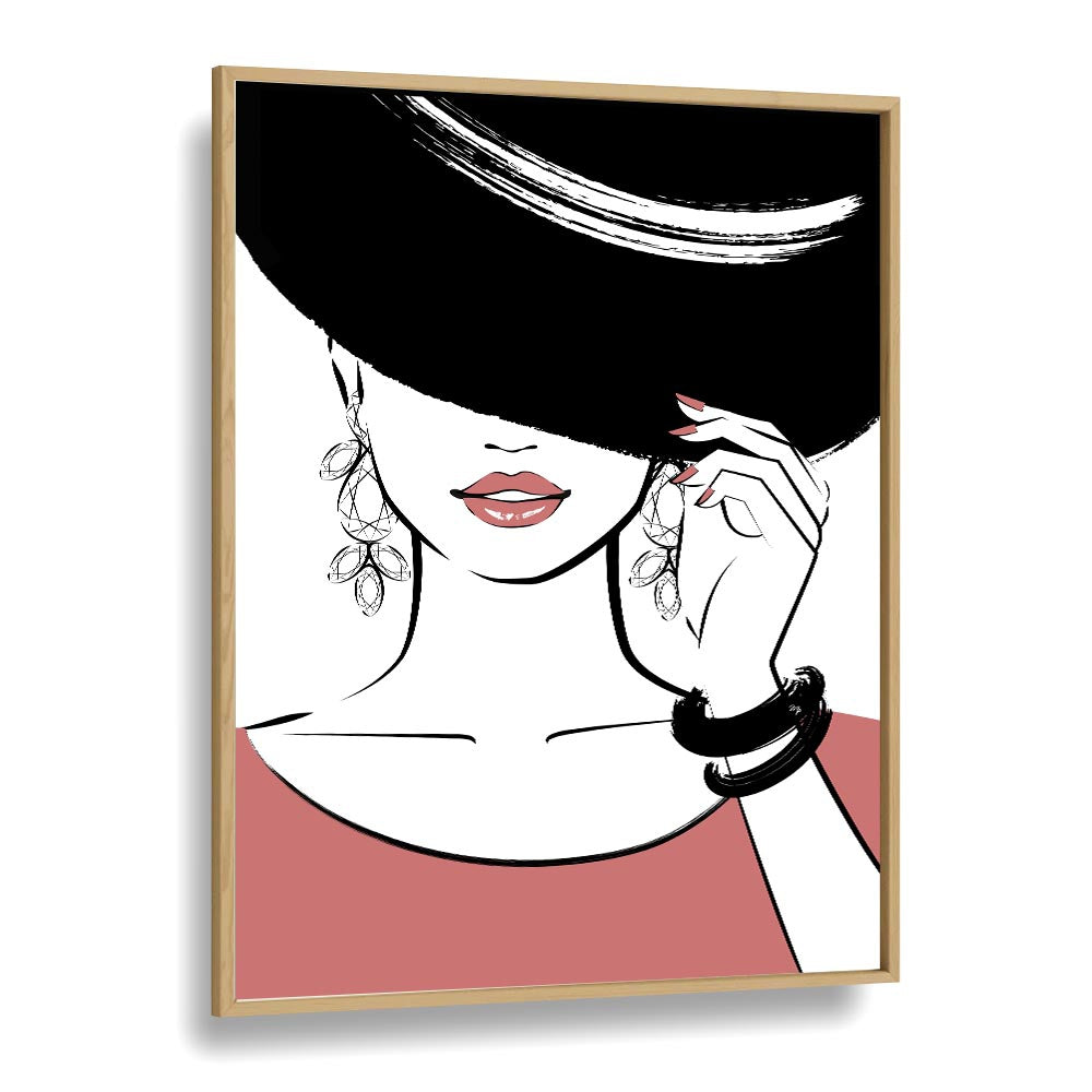 Hat Girl Fashion Art Artwork in Oak Wood Plain Frame
