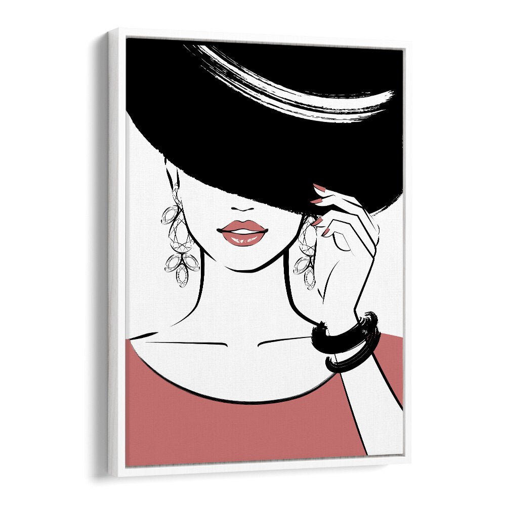 Hat Girl Fashion art painting Artwork in White Floater Frame
