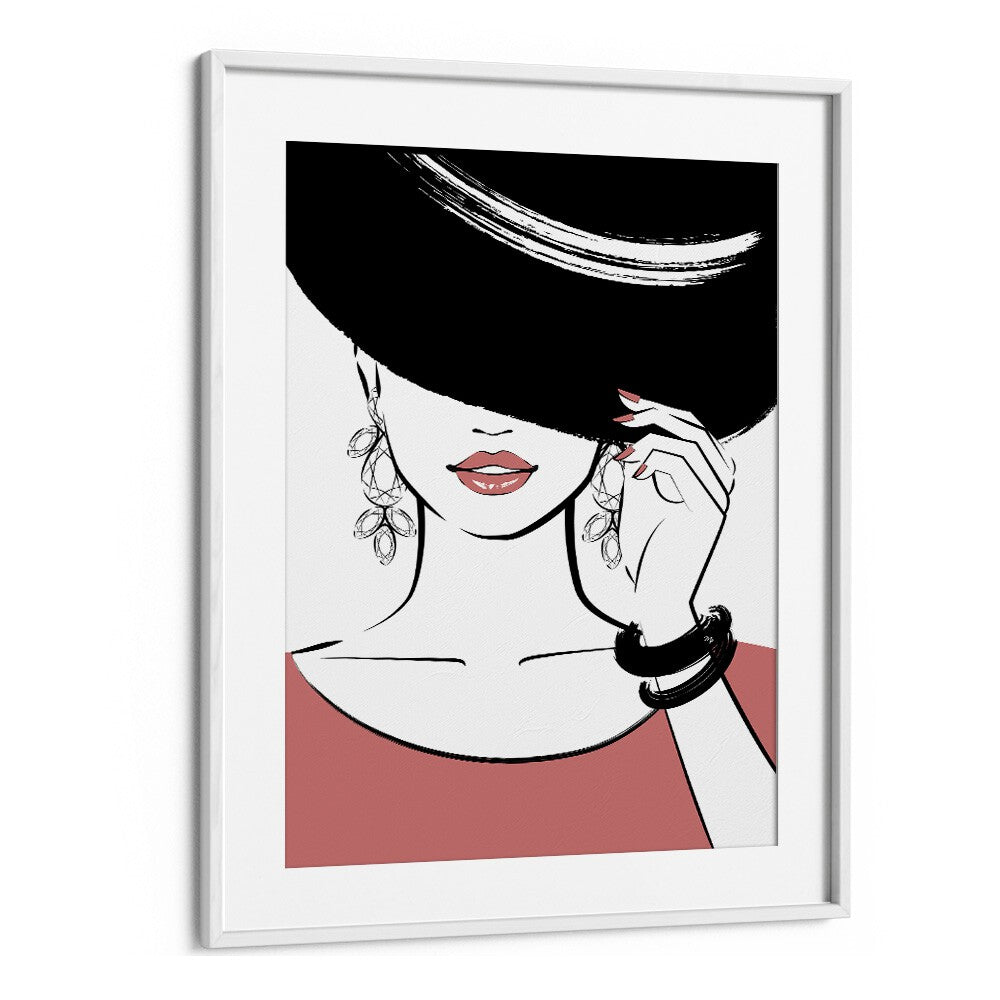 Hat Girl Fashion Art Artwork in White Frame With Mount