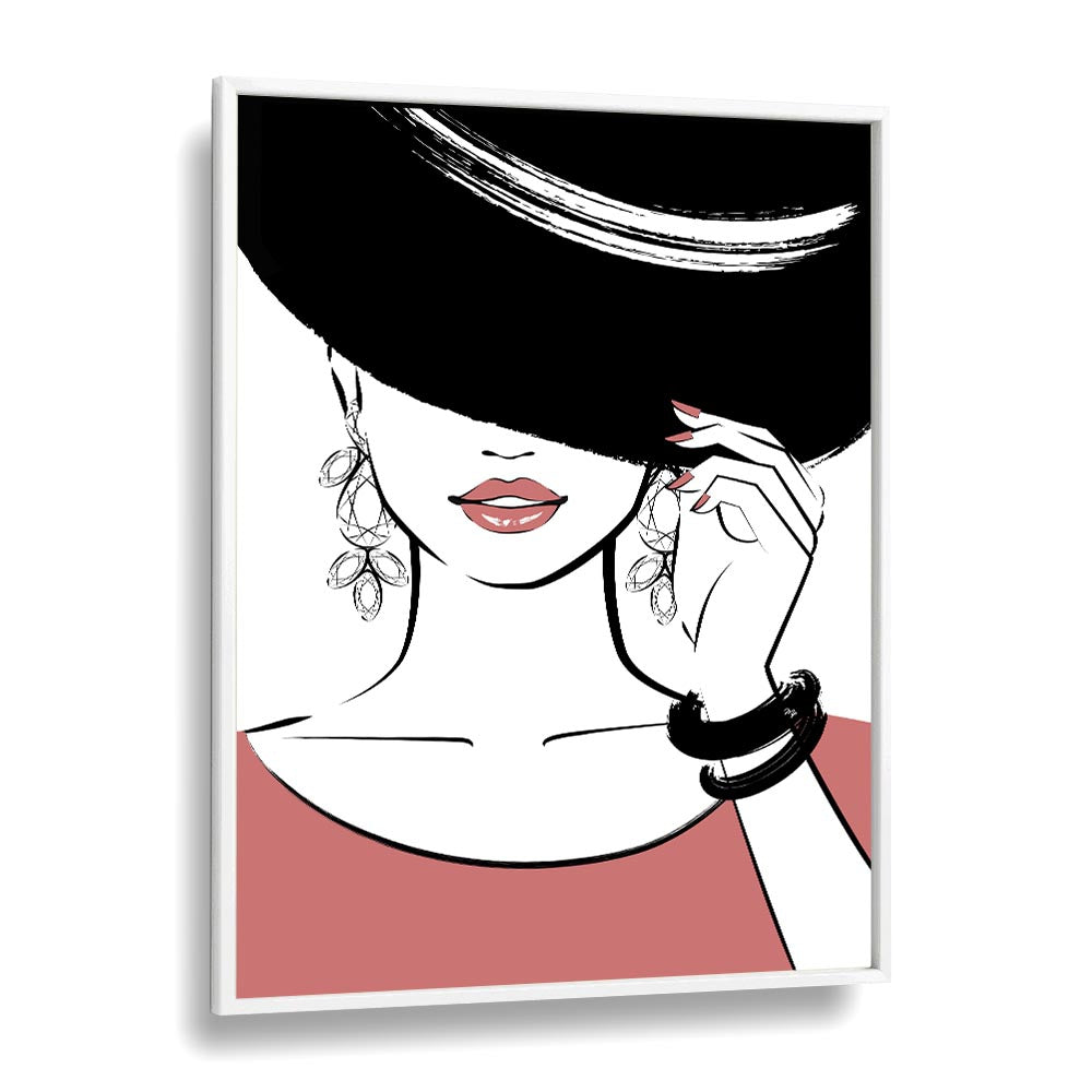 Hat Girl Fashion art Artwork in White Plain Frame
