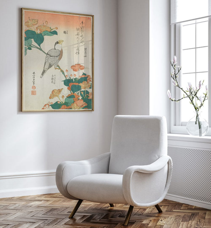HAWFINCH AND MARVEL-OF-PERU , VINTAGE PAINTINGS