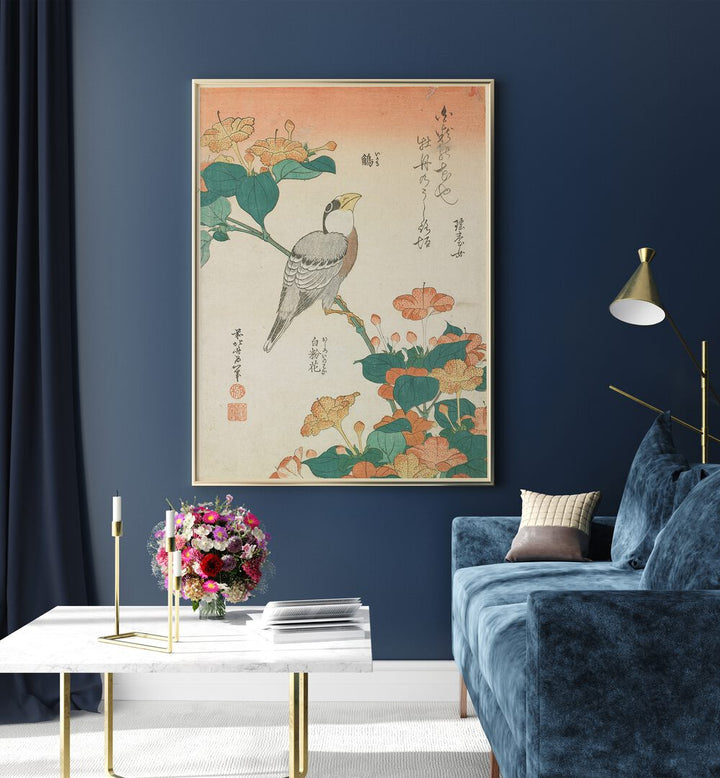HAWFINCH AND MARVEL-OF-PERU , VINTAGE PAINTINGS