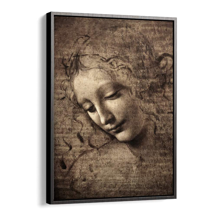 Head Of Women Leonardo Da Vinci art painting Artwork in Black Floater Frame