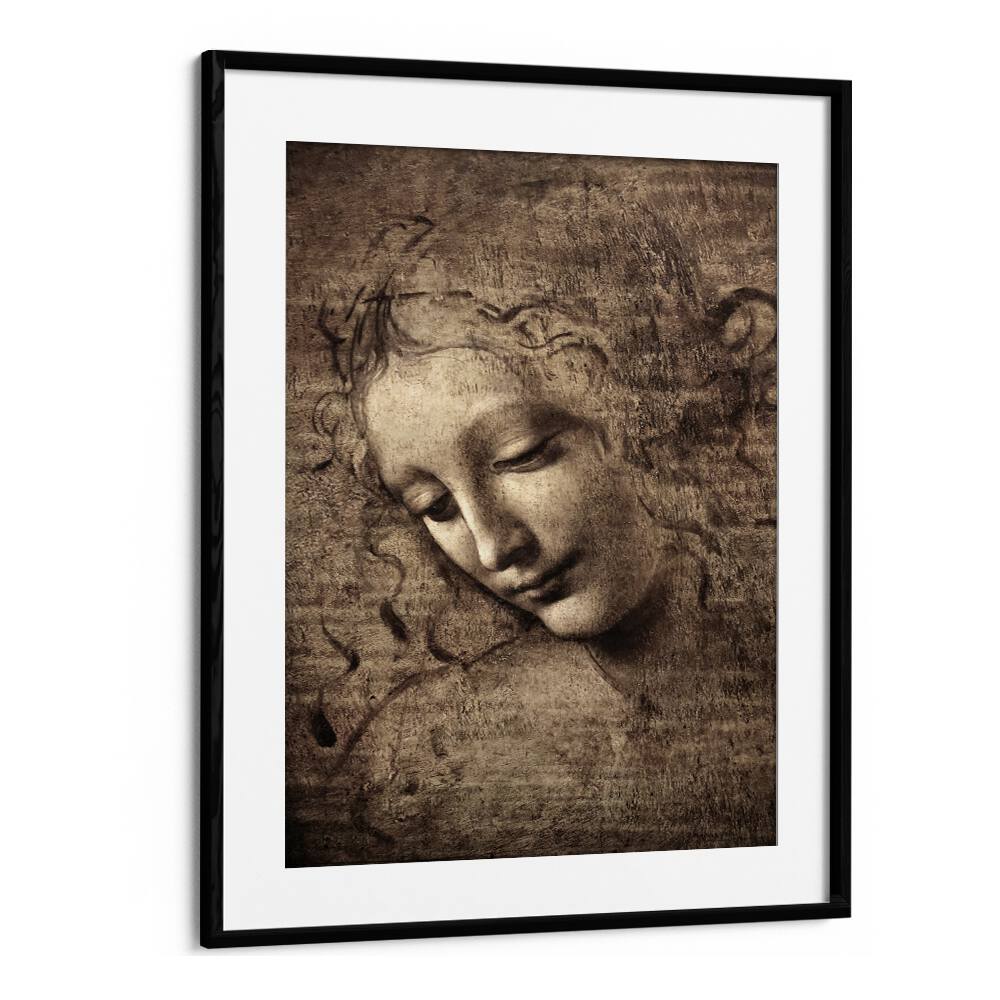 Head Of Women Leonardo Da Vinci art painting Artwork in Black Frame With Mount