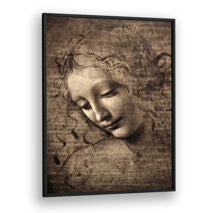 Head Of Women Leonardo Da Vinci art painting Artwork in Black Plain Frame