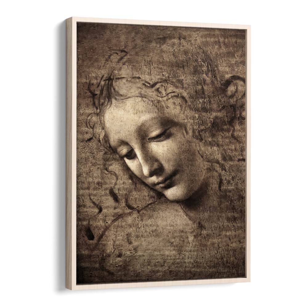 Head Of Women Leonardo Da Vinci art painting Artwork in Oak Wood Floater Frame