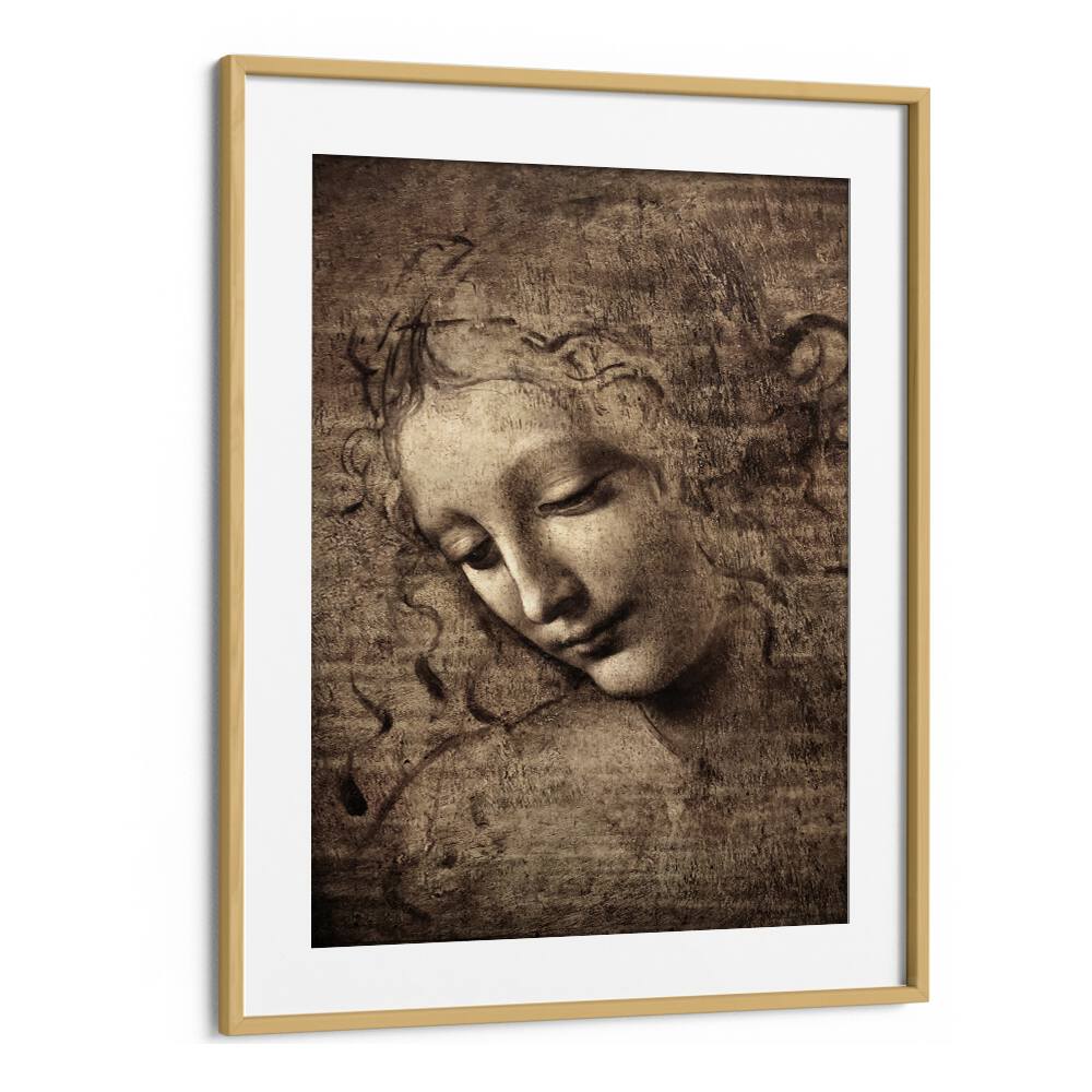 Head Of Women Leonardo Da Vinci art painting Artwork in Oak Wood Frame With Mount