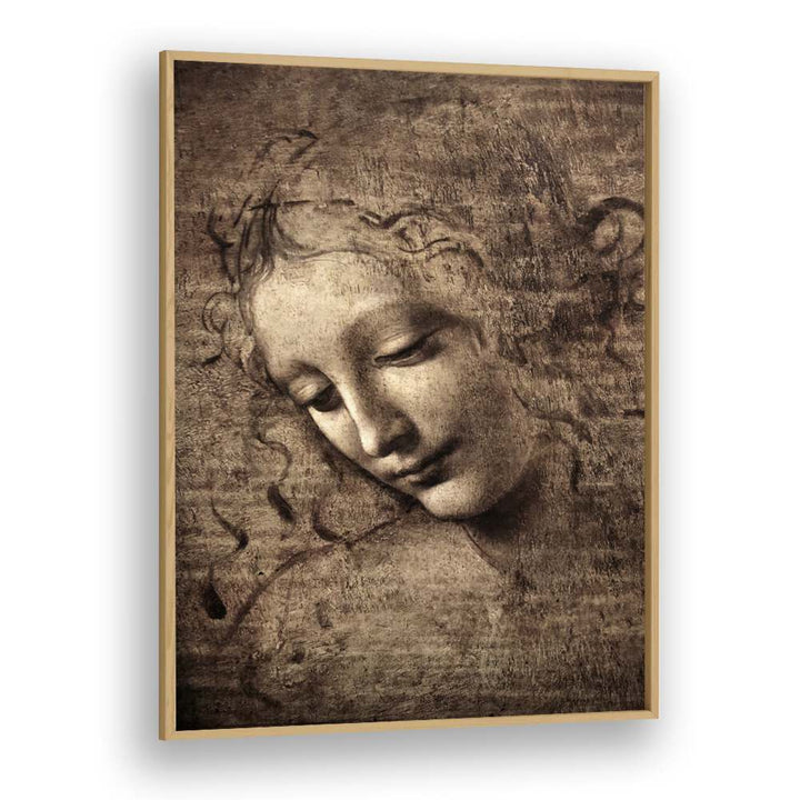 Head Of Women Leonardo Da Vinci art painting Artwork in Oak Wood Plain Frame