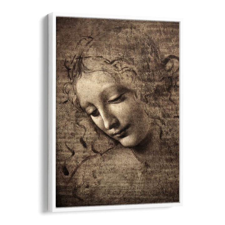 Head Of Women Leonardo Da Vinci art painting Artwork in White Floater Frame