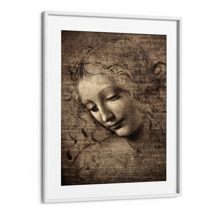 Head Of Women Leonardo Da Vinci art painting Artwork in White frame With Mount