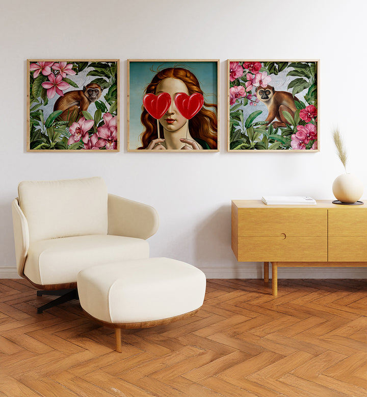 HEART-EYED MUSE SET , SET OF 3 PAINTINGS
