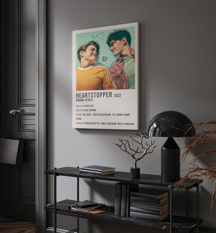 HEARTSTOPPER 2022 MOVIE POSTERS in Gallery Wrap hanging on wall above console table beside door