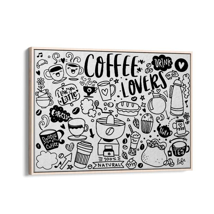 High Caffeine Doodle Art Artwork in Oak Wood Floater Frame