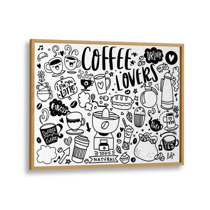 High Caffeine Doodle Art Artwork in Oak Wood Plain Frame