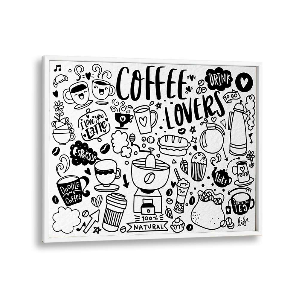 High Caffeine Doodle Art Artwork in White Plain Frame