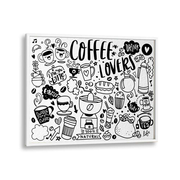 High Caffeine Doodle Art Artwork in White Plain Frame