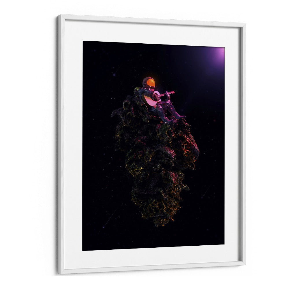 High Tones By Francis Minoza Astronaut & Nasa Paintings, Space Art Prints Artwork in White Frame With Mount
