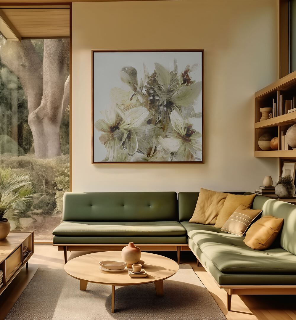 Vibrant HILL FLOWERS , ABSTRACT PAINTINGS brighten a modern living space with nature’s serene beauty.