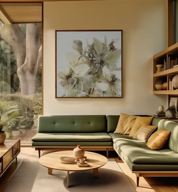 Vibrant HILL FLOWERS , ABSTRACT PAINTINGS brighten a modern living space with nature’s serene beauty.