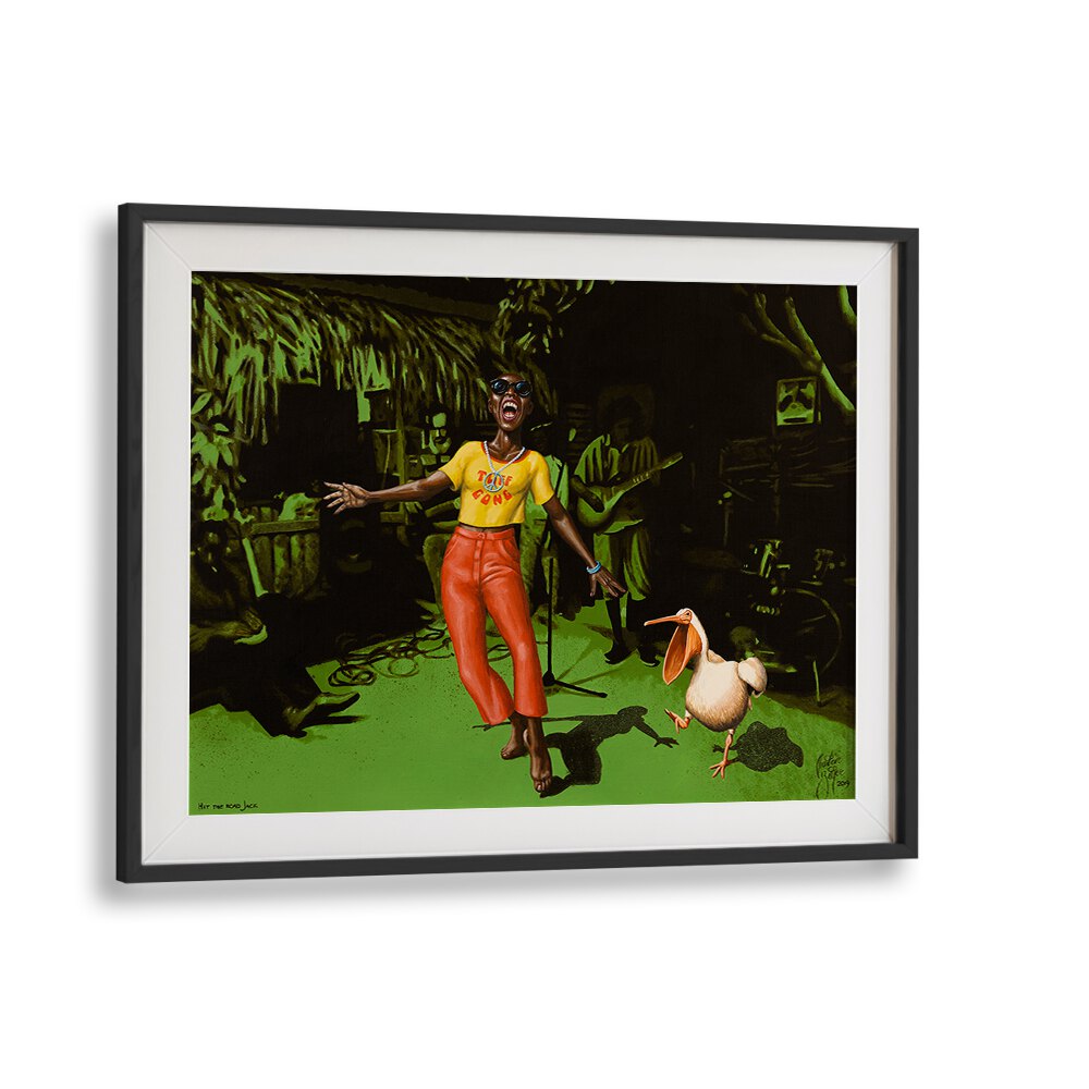 Hit The Road Jack By Christian Beijer African Artwork  in Black Frame With Mount