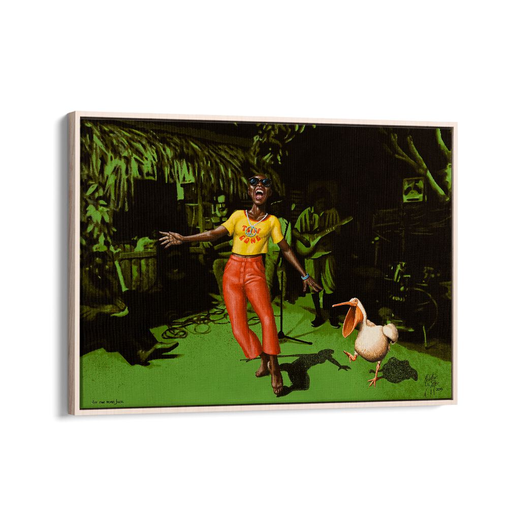 Hit The Road Jack By Christian Beijer African Artwork in Oak Wood Floater Frame
