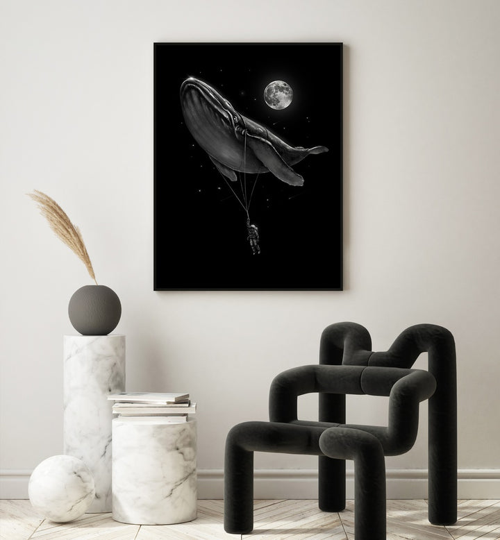 Hitching A Ride By Francis Minoza Astronaut & Nasa Paintings, Space Art Prints Artwork in Gallery Wrap placed on a Beige Wall in the Drawing Room