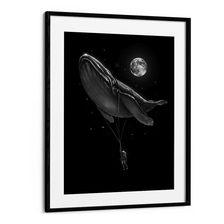 Hitching A Ride By Francis Minoza Astronaut & Nasa Paintings, Space Art Prints Artwork in Black Frame With Mount
