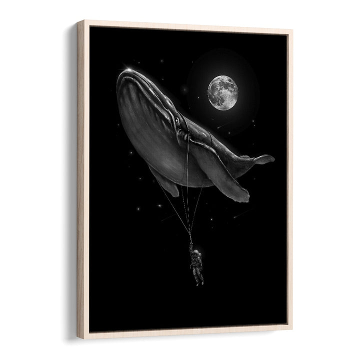 Hitching A Ride By Francis Minoza Astronaut & Nasa Paintings, Space Art Prints Artwork in Oak Wood Floater Frame
