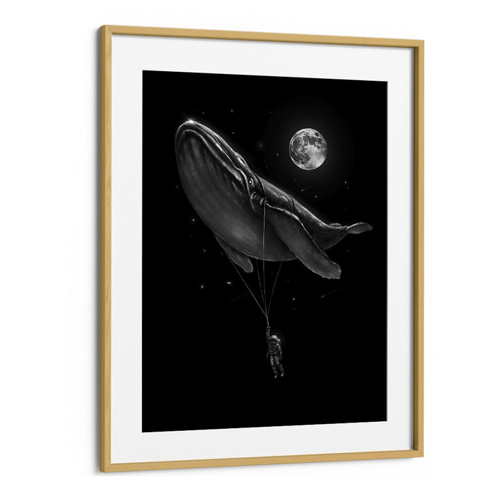 Hitching A Ride By Francis Minoza Astronaut & Nasa Paintings, Space Art Prints Artwork in Oak Wood Frame With Mount
