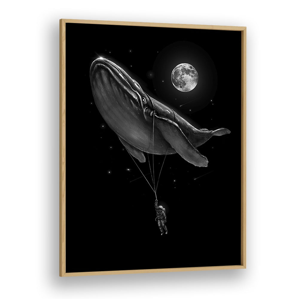 Hitching A Ride By Francis Minoza Astronaut & Nasa Paintings, Space Art Prints Artwork in Oak Wood Plain Frame
