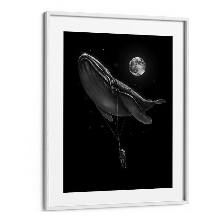 Hitching A Ride By Francis Minoza Astronaut & Nasa Paintings, Space Art Prints Artwork in White Frame With Mount
