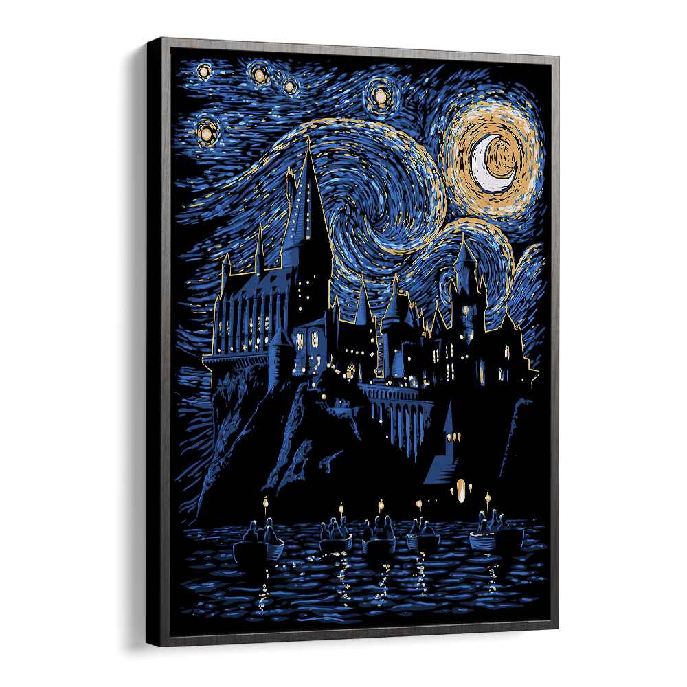 Hogwarts Starry Night Landscape Art Vincent Van Gogh art painting Artwork in Black Floater Frame