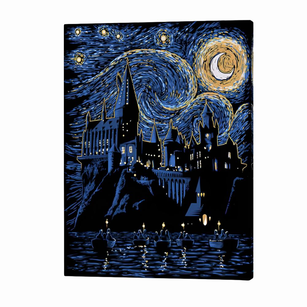 Hogwarts Starry Night Landscape Art Vincent Van Gogh art painting Artwork in Gallery Wrap