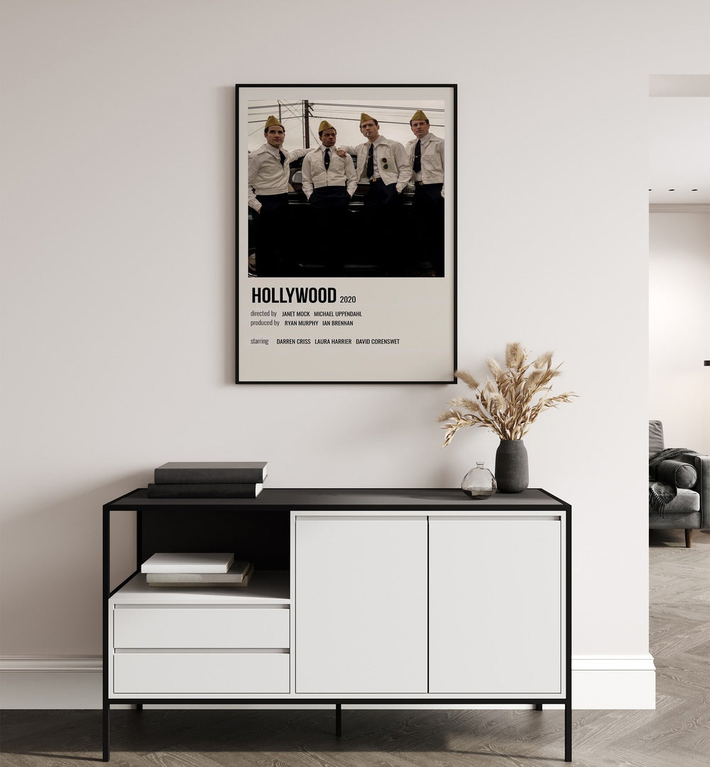 HOLLYWOOD 2020 MOVIE POSTERS in Black Plain Frame hanging on wall above study table