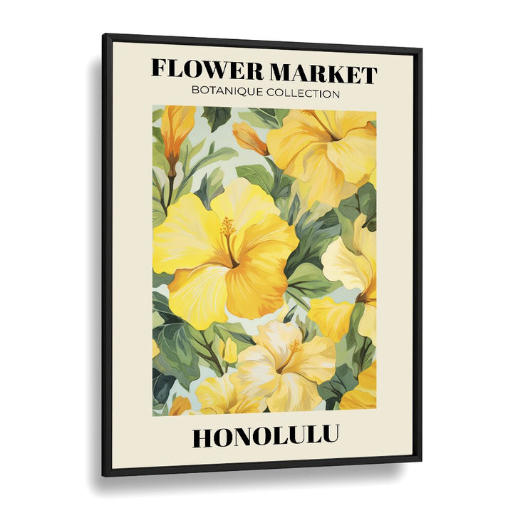 Honolulu- Flower Marketo   Botanical Flower Paintings Artwork  in Black Plain Frame