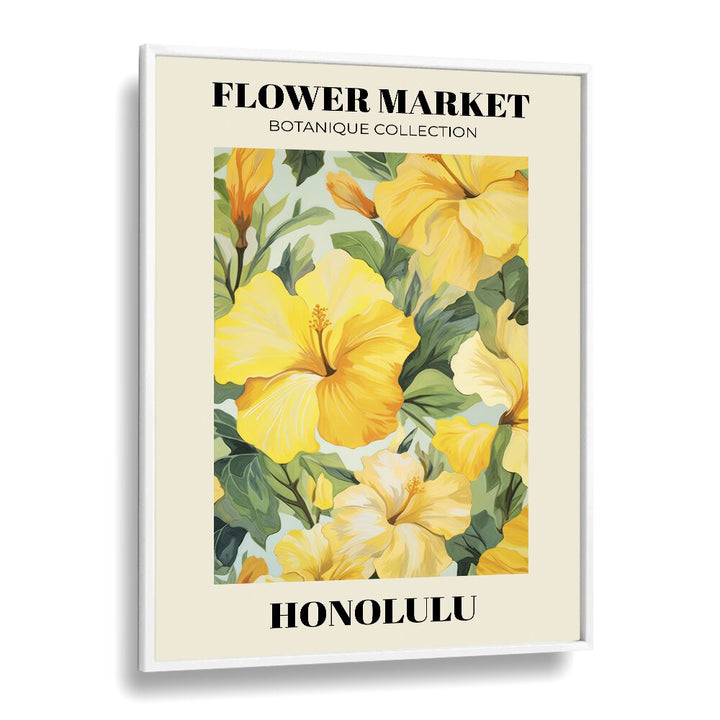 Honolulu- Flower Marketo  Botanical Flower Paintings Artwork  in White Plain Frame