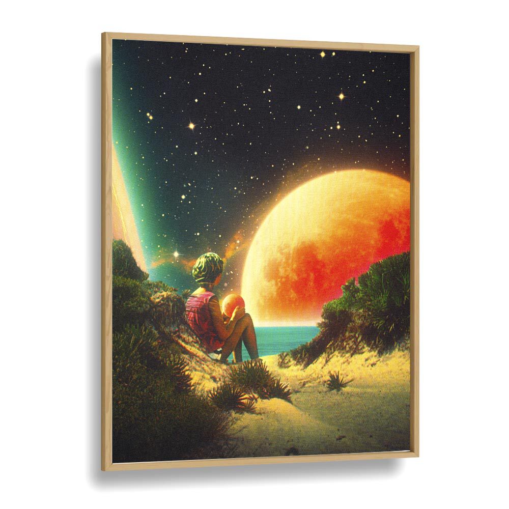 Hope By Taudalpoi Astronaut & Nasa Paintings, Space Art Prints Artwork in Oak Wood Plain Frame
