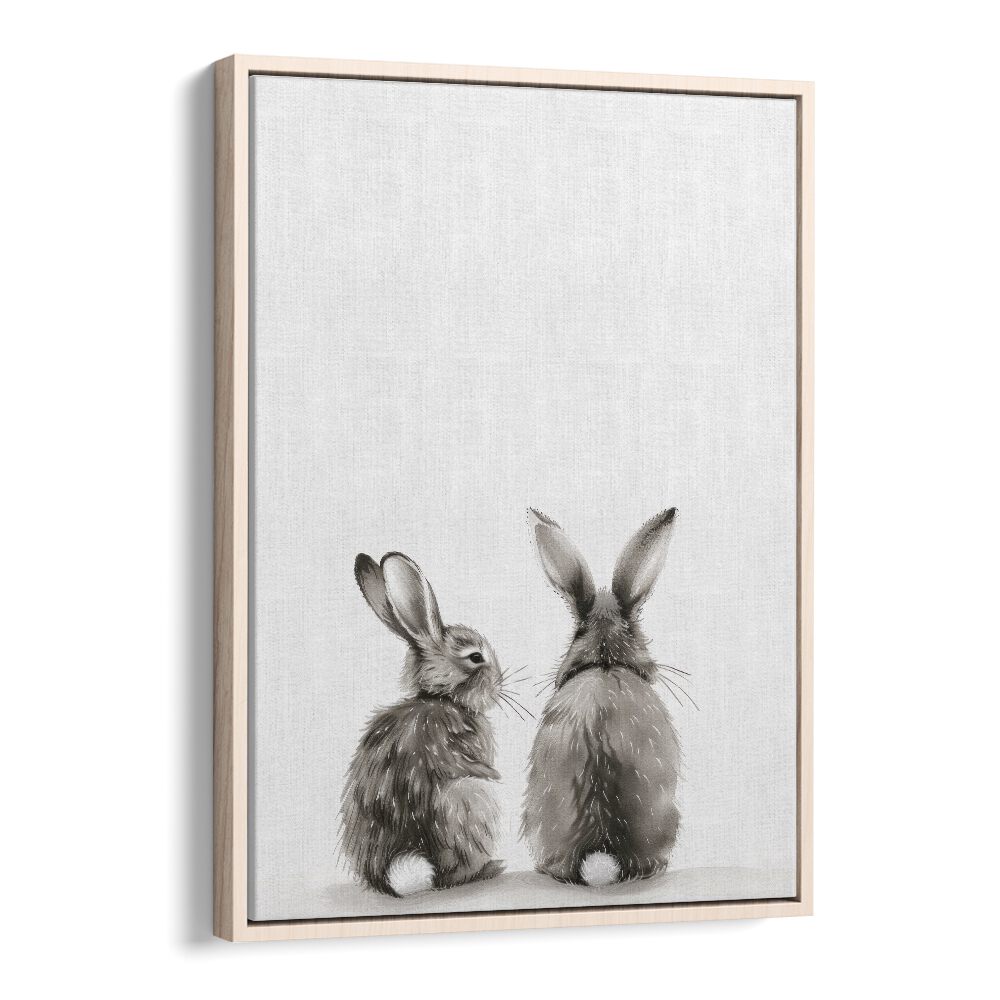 Hoppy Duo Kids Art Artwork in Oak Wood Floater Frame
