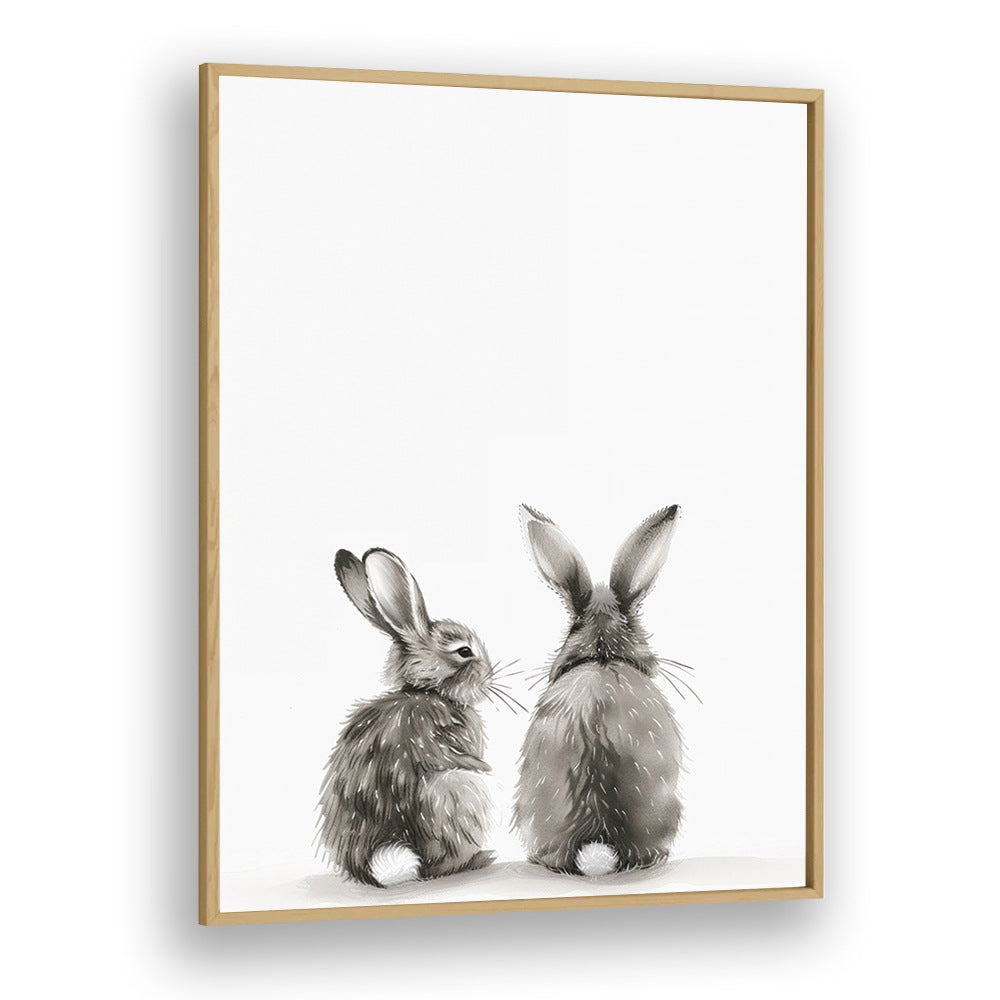 Hoppy Duo Kids Art Artwork in Oak Wood Plain Frame
