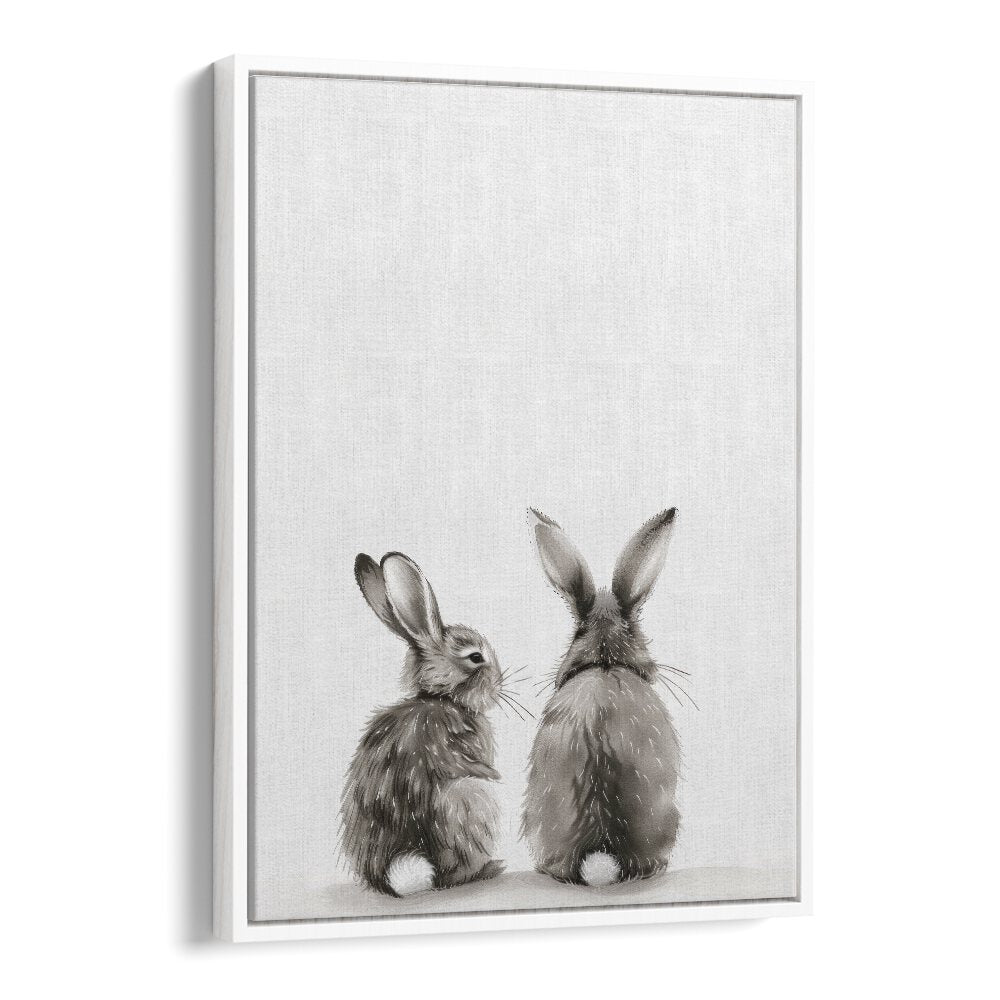 Hoppy Duo Kids art painting Artwork in White Floater Frame
