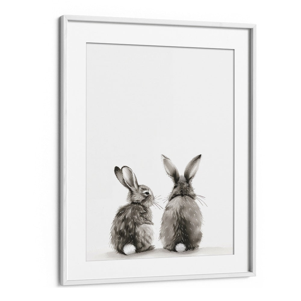 Hoppy Duo Kids Art Artwork in White Frame With Mount