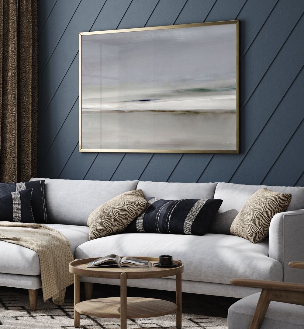 Elegant HORIZON II, ABSTRACT PAINTINGS displayed in a modern living room, enhancing the space with vibrant artistry.