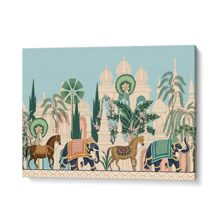 Horse And Elephant Royal Procession Indian art painting Artwork in Gallery Wrap