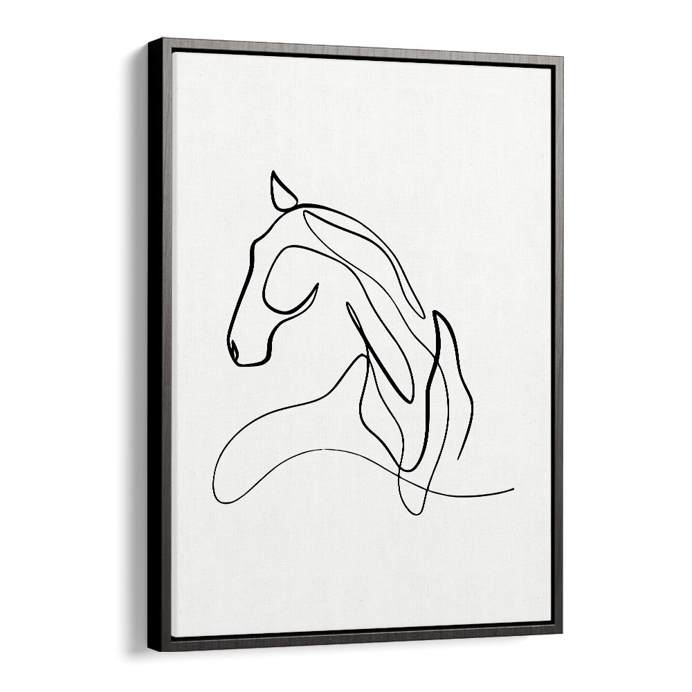 Horse At Rest Line Art Artwork in Black Floater Frame