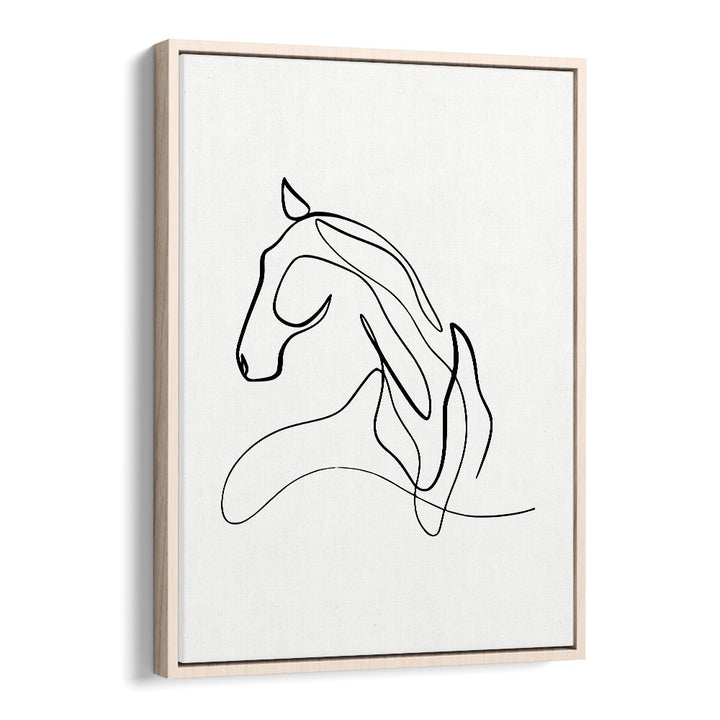 Horse At Rest Line Art Artwork in Oak Wood Floater Frame