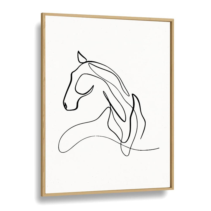 Horse At Rest Line Art Artwork in Oak Wood Plain Frame